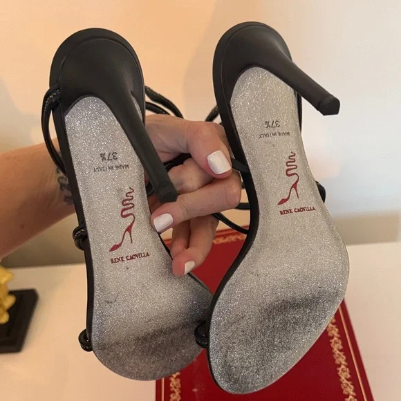 Rene Caovilla Black Spiral Strap Heels - Picture 5 of 6